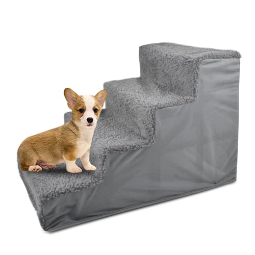 Jiawu Hundetreppe für kleine Hunde, 4-stufige, robuste Hundetreppe für Bett, Couch, Sofa, wasserdichte Haustiertreppe für ältere Katzen und Welpen, Abnehmbarer, waschbarer Bezug von Jiawu