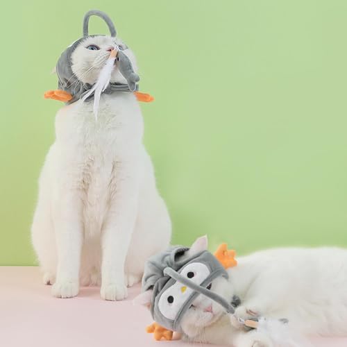 Jiawu Katzenhut-Teaser-Spielzeug, Sicheres, Am Kopf Montiertes Katzenspielzeug, Bissfester Angel-Kopfschmuck, Langeweile-Entlastung, Interaktiv, für Kätzchen (Grey) von Jiawu