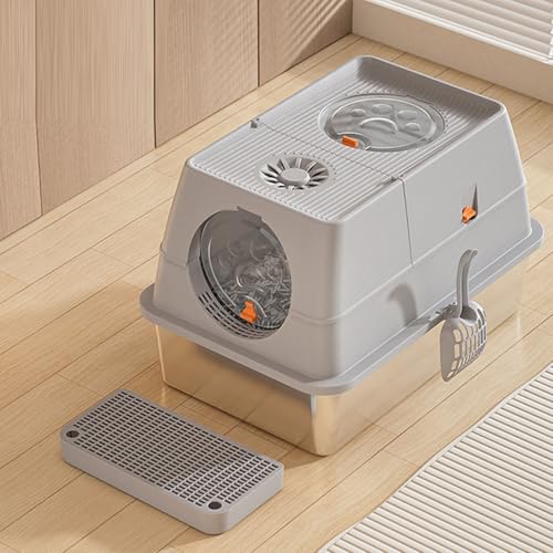 Katzentoilette aus Edelstahl mit Deckel, XL, Extra Große, Geschlossene Katzentoilette mit Schaufel, Katzentoilette mit Vorderem Eingang und Ausgang aus Metall Zur Katzentoilette aus Edelstahl mit Deckel, XL, Extra Große, Geschlossene Katzentoilette mit Schaufel, Katzentoilette mit Vorderem Eingang und Ausgang aus Metall Zur von Jiawu