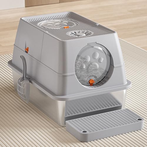 Katzentoilette mit Deckel und Schaufel, Geschlossene Katzentoilette aus Edelstahl, Hochseitige Katzentoilette aus Metall, Katzentoilette mit Vorderem Eingang und Oberem Ausgang Katzentoilette mit Deckel und Schaufel, Geschlossene Katzentoilette aus Edelstahl, Hochseitige Katzentoilette aus Metall, Katzentoilette mit Vorderem Eingang und Oberem Ausgang von Jiawu