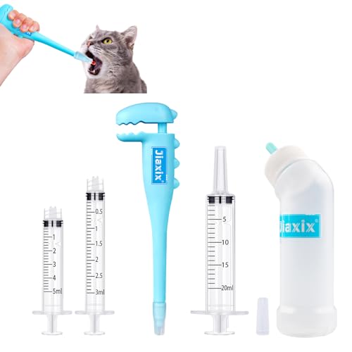 Jiaxix Pet Pill Shooter für Katzen, Pillen Popper Spender mit Spritzen und Haustier Stillflasche Fütterungsspender Werkzeug für Katzen, Hunde und Kleintiere (Blau) von Jiaxix
