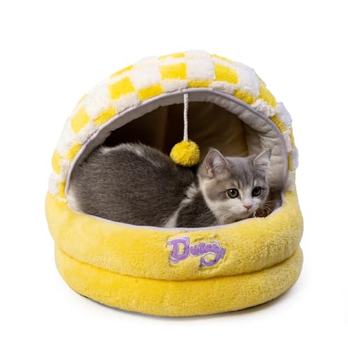 Jieffifa Niedliche Katzenbetten für Indoor-Katzen, Katzenhöhlenbett für kleine Haustiere, gemütliches Katzenzelthaus mit rutschfester Unterseite, Gelb, 40,6 cm Jieffifa Niedliche Katzenbetten für Indoor-Katzen, Katzenhöhlenbett für kleine Haustiere, gemütliches Katzenzelthaus mit rutschfester Unterseite, Gelb, 40,6 cm von Jieffifa