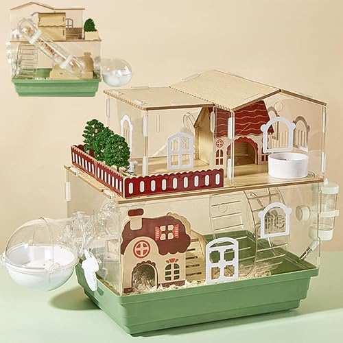 12-in-1 Acryl-Hamsterkäfig, komplett mit Zubehör, 35 x 26 x 37 cm Hamsterhaus, magnetisch verbundenes Haustierhabitat im Gartenstil, Igelkäfig mit Treppe (zweistöckig). von Jifenkla