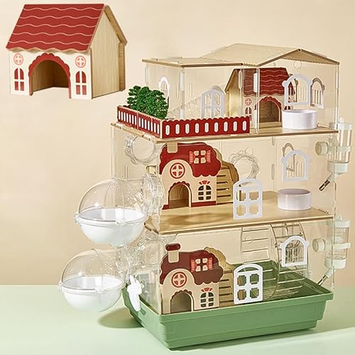 17-in-1 Acryl-Hamsterkäfig, 35 x 26 x 52 cm Hamsterhaus, magnetisch verbundenes Haustierhabitat im Gartenstil,mit Futternapf, mit Treppe, Mini-Haus, Hamsterrad, Wasserflasche, Tunnel kleintierkäfig von Jifenkla