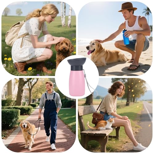 Jiimhte Hunde Reise Trinkflasche - 600ml Trinkflasche für Hunde beim Spaziergang - Auslaufsicherer Trinkbehälter für Haustiere Unterwegs Ausflüge Spaziergang Reise Camping katzenfreundlich von Jiimhte