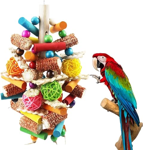 Großer Vogel Papagei Kauspielzeug, Sittich Spielzeug Durable Kauen Mehrfarbige natürliche Holzstreifen, Rattan Ball und natürliches Mais Tearing Spielzeug für Amazon Papageien Afrikanisch Grau. von Jijizhazha