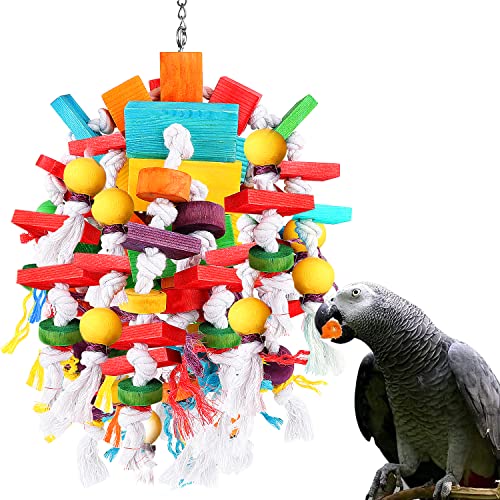 Vogel Papagei Kauen Spielzeug,Mehrfarbige Holzblöcke Reißen Spielzeug mit Holzperlen,Beste Vogel Spielzeug für Afrikanischen Grauen Papagei ,Aras,Kakadus und eine Vielzahl von Amazonas Papageien von Jijizhazha