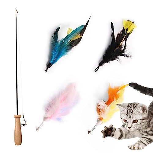 Jikiaci Katzenfeder-Zauberstab-Spielzeug,Einziehbarer Katzenstab - Lustiges Kätzchen-Federspielzeug, Katzenspielzeug, Angelruten-Spielzeug für gelangweilte Hauskatzen, die jagen und trainieren von Jikiaci