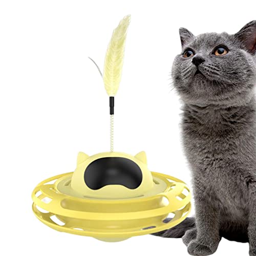 Jildouf Katzenfederstab, interaktives Kätzchen-Tumbler-Spielzeug mit Federn, drehbares Raumspielzeug für Haustierübungen, buntes Katzenspielzeug für Gehirntraining von Jildouf