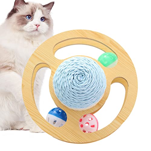 Jildouf Katzenkratzball - Space Asteroid Sisal Rolling Ball Katzenspielzeug | Mit DREI Glockenkugeln, Plattenspieler-Orbit zum Schutz von Möbeln von Jildouf