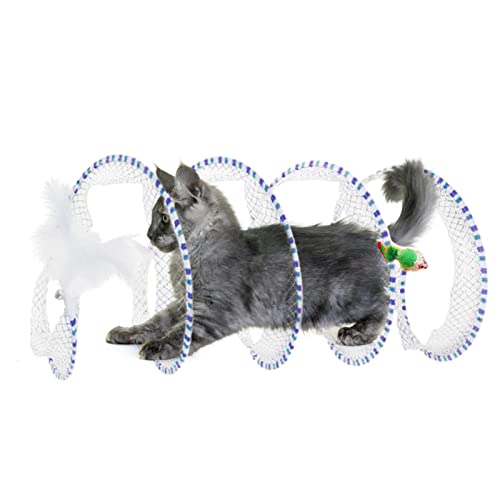 Kätzchentunnel, Faltbares interaktives Tunnelspielzeug in S-Form für Haustiere mit Feder, Haustier-Federspielzeug zum Spielen und Necken, Übungstunnel zum Erkunden von Tieren Jildouf von Jildouf
