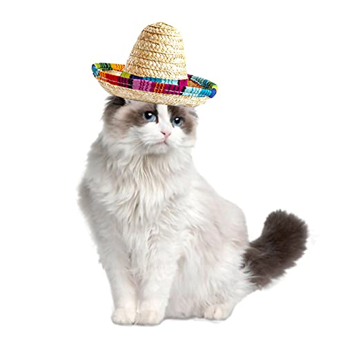 Mexikanischer Haustier-Sombrero - Mini mexikanischer Strohhut für Haustiere, entworfen mit natürlichen Stoffen und Stroh,Haustiermütze für Mayo Kleine Haustiere Katzen HunJildouf von Jildouf