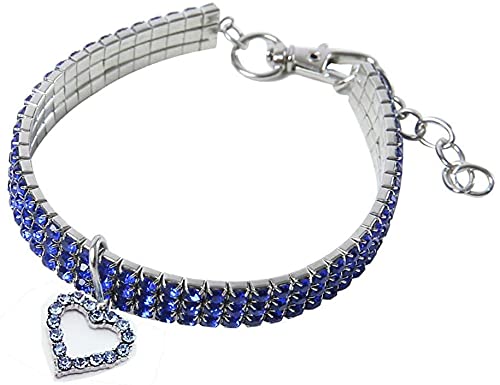 Jilibaba Haustier-Halsband, Welpen-Katze, mit Strasssteinen, elastisch, für kleine Katzen, Hunde, Größe S, Blau von Jilibaba
