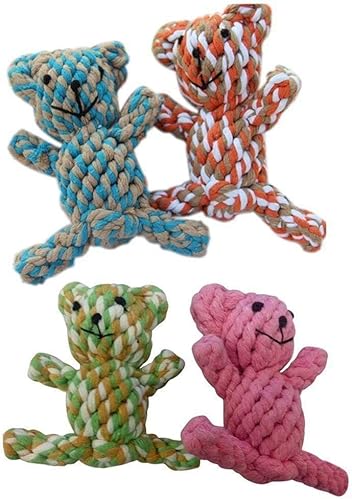 Jilibaba Niedliches, geflochtenes Bären-Spielzeug für Haustiere, Hunde, Welpen, Katzen, Kauspielzeug, 4 Stück, zufällige Farbe von Jilibaba