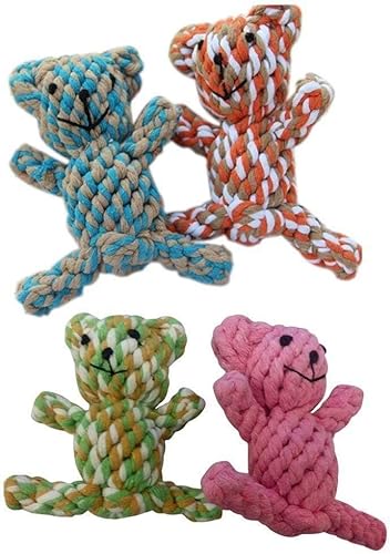 Jilibaba Niedliches, geflochtenes Bären-Spielzeug für Haustiere, Hunde, Welpen, Katzen, Kauspielzeug, 4 Stück, zufällige Farbe von Jilibaba