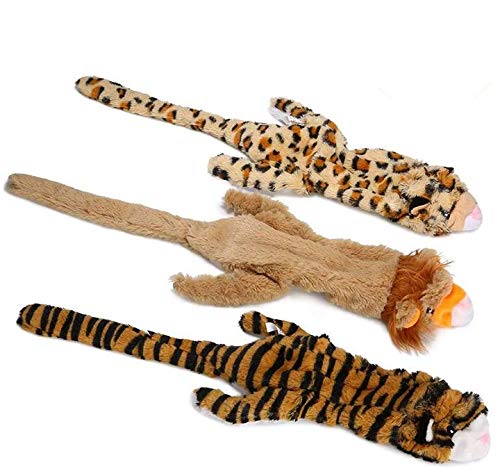 Jilibaba Stofftierendes Hundespielzeug, Kauspielzeug-Set mit Löwe, Tiger und Leopard, quietschendes Plüsch-Hundespielzeug für kleine, mittelgroße und große Hunde, 3 Stück von Jilibaba