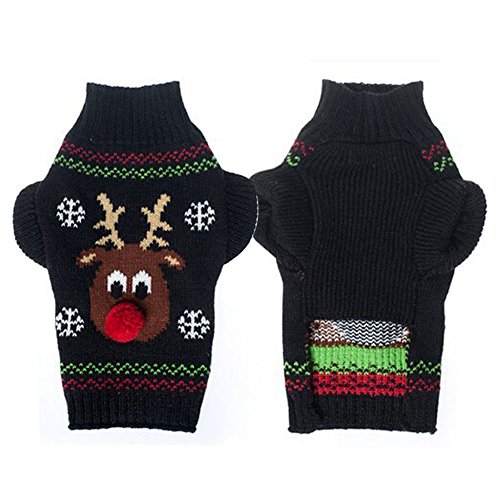 Jimenez Haustier-Feiertags-Karikatur-Elch-Weihnachtshundestrickjacke-Haustier-Winter-Strickwaren-Warme Kleidung Schwarzes, XL von Jimenez
