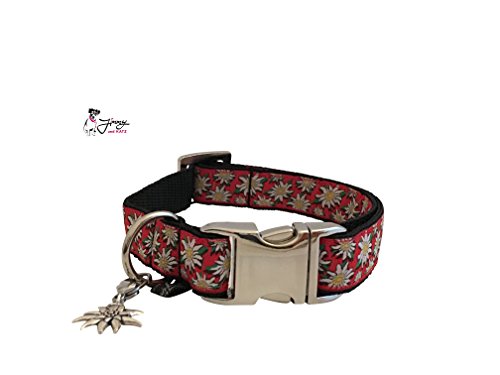 Jimmy und Katz Hundehalsband Edelweiß Rot 26-40cm x 2cm von Jimmy und Katz