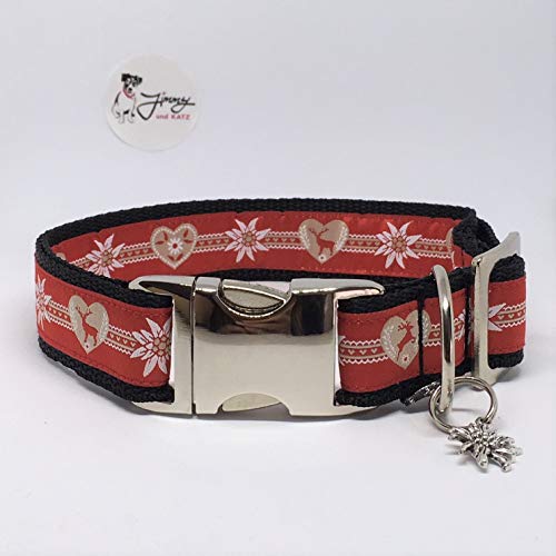 Jimmy und Katz Hundehalsband Hirsch-Edelweiß-Herz Rot 35-58cm X 2,5cm von Jimmy und Katz