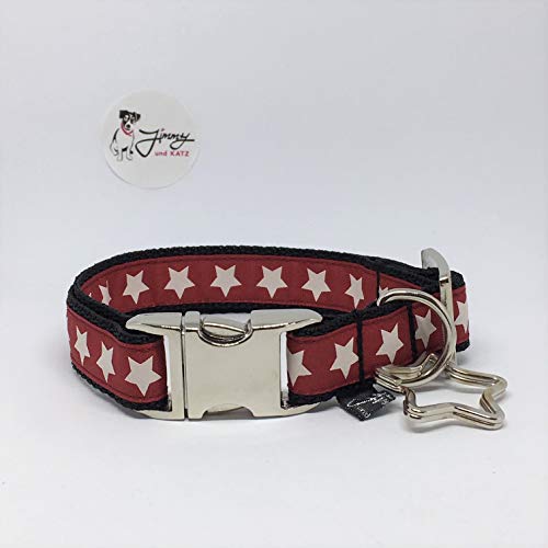 Jimmy und Katz Hundehalsband Sterne Rot Auf Schwarz 26-40 cm X 2cm von Jimmy und Katz