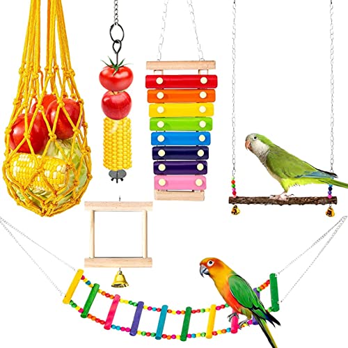 Kauspielzeug für Papageien, Spielzeug zum Zerkleinern von Vögeln - Vogelschaukel-Kletterleitern - langlebige Anti-Biss-Bunte lustige robuste Vogel-Papageien-Schaukelspielzeuge für Jimtuze von Jimtuze
