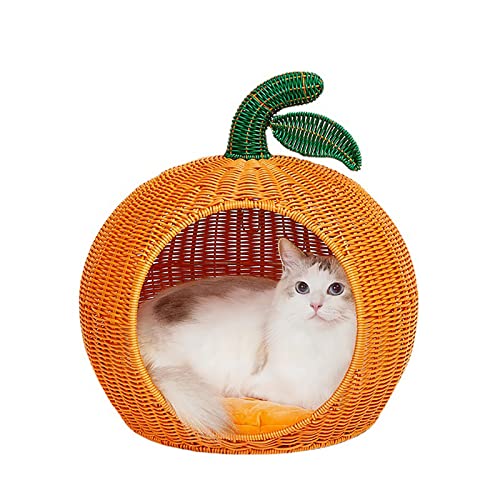 JinKeHong Weidenkorbbett, umweltfreundliche Materialien handgewebt orange Form kein Geruch Katzenhaus, mit Kissen, nicht schwüle im Sommer, geeignet für drinnen große Katzen von JinKeHong