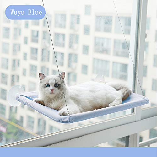 Katzen-Fenster-Hängematte, Sitzstange, Katzensicherheit, Sonniges Bett mit strapazierfähigen Saugnäpfen, ruhend, sonniger Fenstersitz für Innenkatzen, Katzenbett, hält bis zu 13.6 kg (blau) von JinRui-T