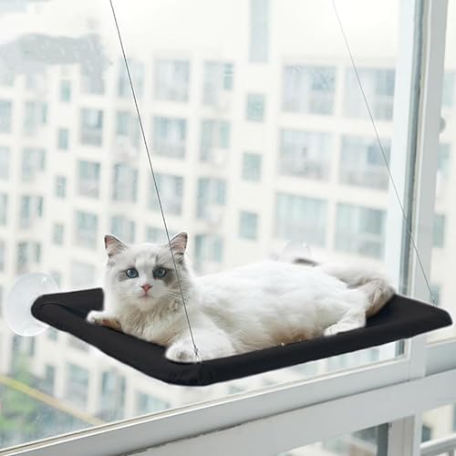 Katzen-Fensterhängematte, Sitzstange, Katzensicherheit, Sonnenbett mit langlebigen, robusten Saugnäpfen, ruhend, sonniger Fenstersitz für Indoor-Katzen, zum Schlafen, platzsparend, Fenstermontage, von JinRui-T