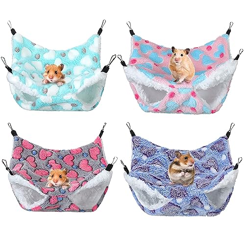 Jinavoty 4 Pcs Meerschweinchen Ratte Hängematte für Käfig, Kleintier Hängematte Frettchen Hängematte, Double Layer Hanging Hammock, weiche hängende Meerschweinchen Etagenbett (Frische Farbe) von Jinavoty