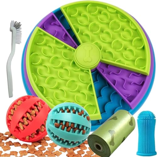 JingJoul Slow Feeder Hundenäpfe - Interaktives Labyrinth-Design kontrolliert die Fressgeschwindigkeit, rutschfeste Basis für schnelle Fresser und verschiedene Hunde mit Bürste, Kotbeutel von JingJoul
