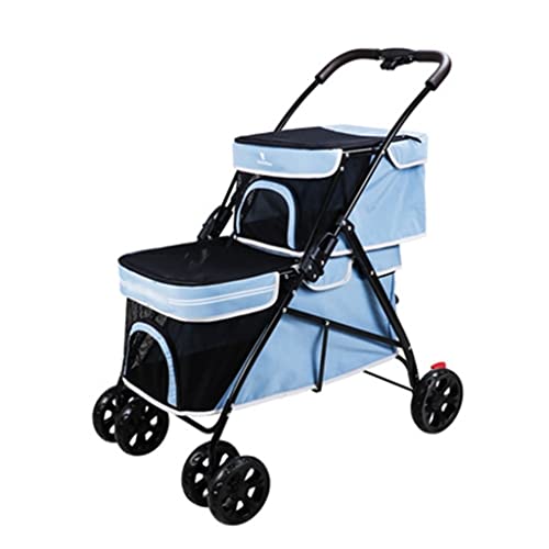 Doppeldecker-Haustierkinderwagen Großer Kinderwagen Erweiterter Hundekinderwagen Ausflugskinderwagen Faltbarer Kinderwagen (Color : Blue, Size : 83 * 53 * 96cm) von JingYi Store