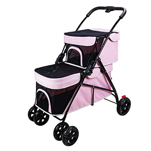 Doppeldecker-Haustierkinderwagen Großer Kinderwagen Erweiterter Hundekinderwagen Ausflugskinderwagen Faltbarer Kinderwagen (Color : Pink, Size : 83 * 53 * 96cm) von JingYi Store