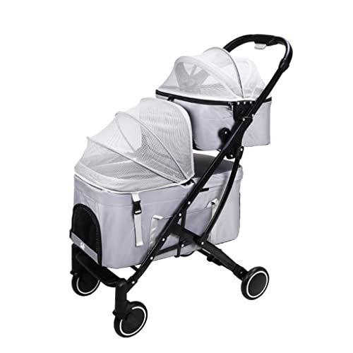 Doppeldecker-Kinderwagen Für Hunde Haustier-Kinderwagen Katzen-Kinderwagen Outdoor-Kinderwagen Outdoor-Hunde-Kinderwagen (Color : Gray, Size : 66 * 47 * 100cm) von JingYi Store