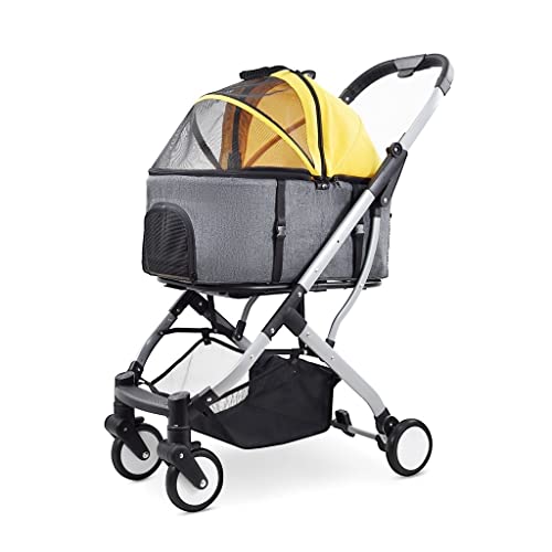 Haustier-Kinderwagen Abnehmbarer Korb Faltbarer Kinderwagen Katzen-Kinderwagen Für Ausflüge Hunde-Kinderwagen (Color : Yellow, Size : 80 * 49 * 100cm) von JingYi Store