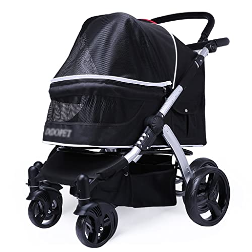 Haustier-Kinderwagen Großer Hunde-Kinderwagen Ausgeh-Kinderwagen Katzen-Ausflugs-Kinderwagen Einfach Zusammenklappbar (Color : Black, Size : 90 * 45 * 103cm) von JingYi Store