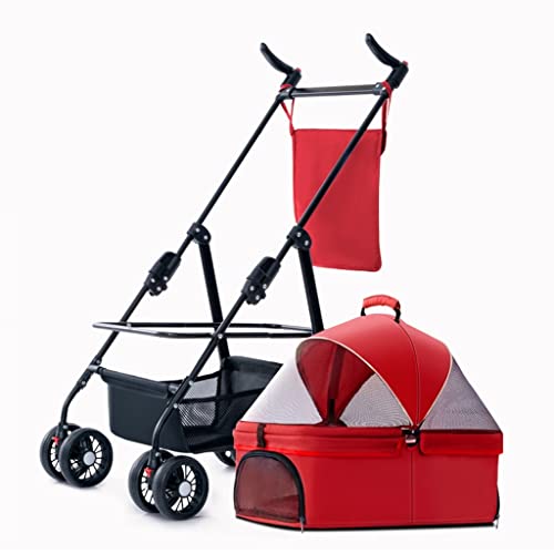 Haustier-Kinderwagen Katzentasche Ausflugs-Kinderwagen Kleiner Haustier-Kinderwagen Faltbarer Kinderwagen (Color : Red, Size : 59 * 50 * 89cm) von JingYi Store