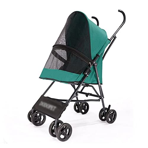 Haustier-Kinderwagen Kleiner Hunde-Kinderwagen Ausflugs-Kinderwagen Faltbarer Hunde-Kinderwagen Katzen-Kinderwagen (Color : Green, Size : 65 * 42 * 94cm) von JingYi Store