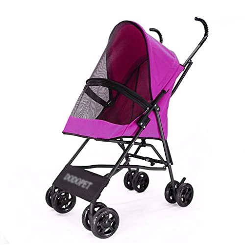 Haustier-Kinderwagen Kleiner Hunde-Kinderwagen Ausflugs-Kinderwagen Faltbarer Hunde-Kinderwagen Katzen-Kinderwagen (Color : Purple, Size : 65 * 42 * 94cm) von JingYi Store