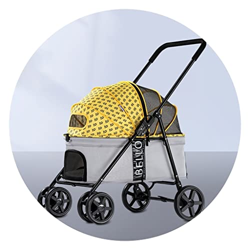 Haustier-Kinderwagen Outdoor-Kinderwagen Haustier-Kinderwagen Faltbarer Hunde-Kinderwagen Outdoor-Katzen-Kinderwagen (Color : Yellow, Size : 79 * 58 * 100cm) von JingYi Store