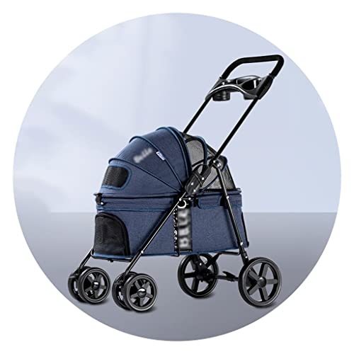 Haustier-Kinderwagen Outdoor-Kinderwagen Haustier-Kinderwagen Zusammenklappbarer Hunde-Kinderwagen Multifunktionaler Kinderwagen (Color : Blue, Size : 69 * 47 * 96cm) von JingYi Store