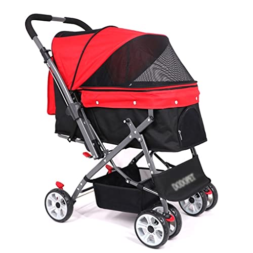 Haustier-Kinderwagen Outdoor-Kinderwagen Hunde-Kinderwagen Katzen-Kinderwagen Zusammenklappbarer Hunde-Kinderwagen (Color : Red, Size : 70 * 48 * 93cm) von JingYi Store