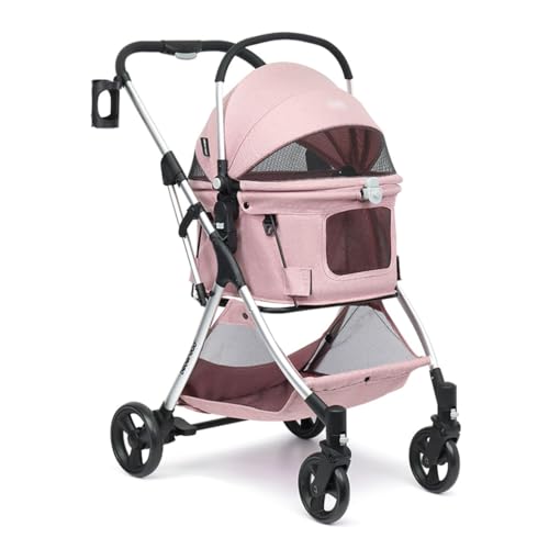 Haustier-Kinderwagen Zusammenklappbarer Hunde-Kinderwagen Hunde-Kinderwagen Kleiner Hunde-Kinderwagen Ausflugs-Haustier-Kinderwagen (Color : Pink, Size : 73 * 37 * 100cm) von JingYi Store