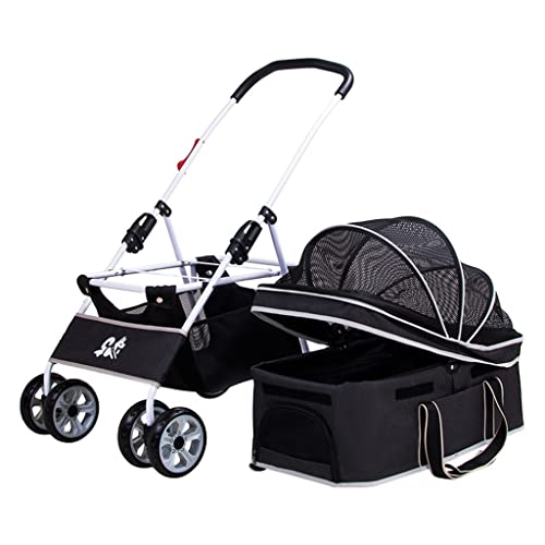 Haustier-Kinderwagen Zusammenklappbarer Hunde-Kinderwagen Outdoor-Kinderwagen Katzen-Kinderwagen Outdoor-Kinderwagen (Color : Black, Size : 66 * 52 * 95cm) von JingYi Store