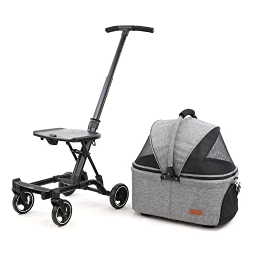 Haustier-Kinderwagen Zusammenklappbarer Kinderwagen Tragbare Haustiertasche Hunde-Spaziergänger Abnehmbarer Kinderwagen (Color : Gray, Size : 57 * 31 * 96cm) von JingYi Store