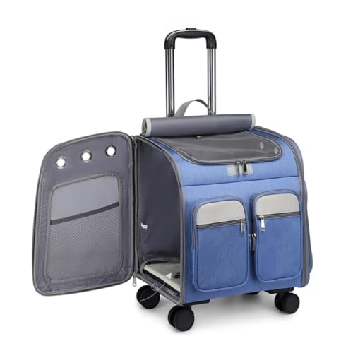 Haustier-Trolley-Box Ausflugs-Haustiertasche Kleiner Hunderucksack Trolley-Koffer Große Auto-Katzentasche (Color : Blue, Size : 50 * 30 * 43cm) von JingYi Store