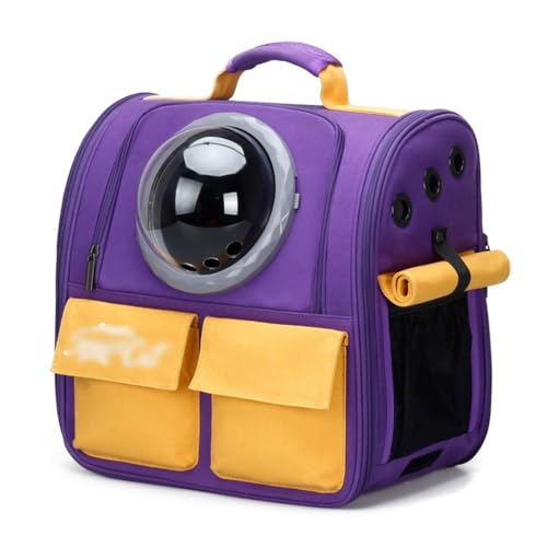 Haustierrucksack Outdoor-Katzenträger Schultasche Mit Großem Fassungsvermögen Tragbarer Katzenrucksack Outdoor-Katzenrucksack (Color : Purple, Size : 38 * 26 * 38cm) von JingYi Store