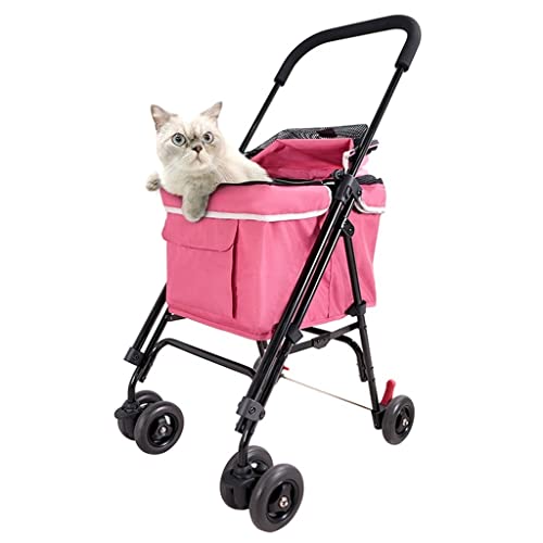 Hunde-Kinderwagen Haustier-Kinderwagen Haustier-Reisetasche Katzen-Kinderwagen Faltbar (Color : Pink, Size : 57 * 44 * 94cm) von JingYi Store