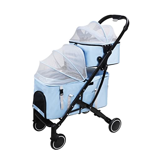 JingYi Store Doppeldecker-Kinderwagen Für Hunde Haustier-Kinderwagen Katzen-Kinderwagen Outdoor-Kinderwagen Outdoor-Hunde-Kinderwagen (Color : Blue, Size : 66 * 47 * 100cm) von JingYi Store