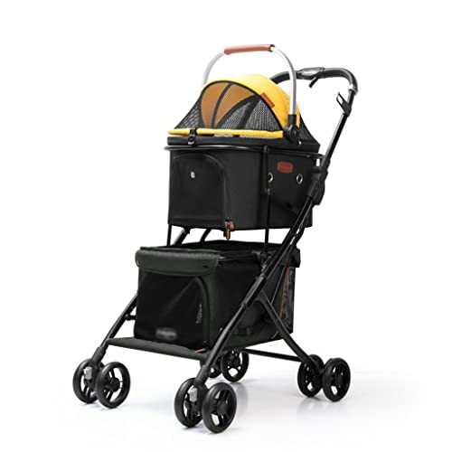 JingYi Store Haustier-Kinderwagen Faltbarer Kinderwagen Doppeldecker-Haustier-Kinderwagen Abnehmbarer Kinderwagen Hunde-Kinderwagen (Color : Yellow, Size : 54 * 48 * 96cm) von JingYi Store