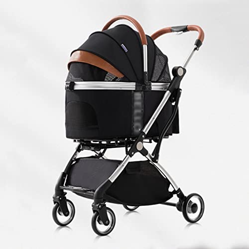 JingYi Store Kleiner Haustier-Kinderwagen Faltbarer Kinderwagen Katzen-Kinderwagen Outdoor-Hunde-Kinderwagen Abnehmbarer Korb (Color : Black, Size : 77 * 47 * 100cm) von JingYi Store